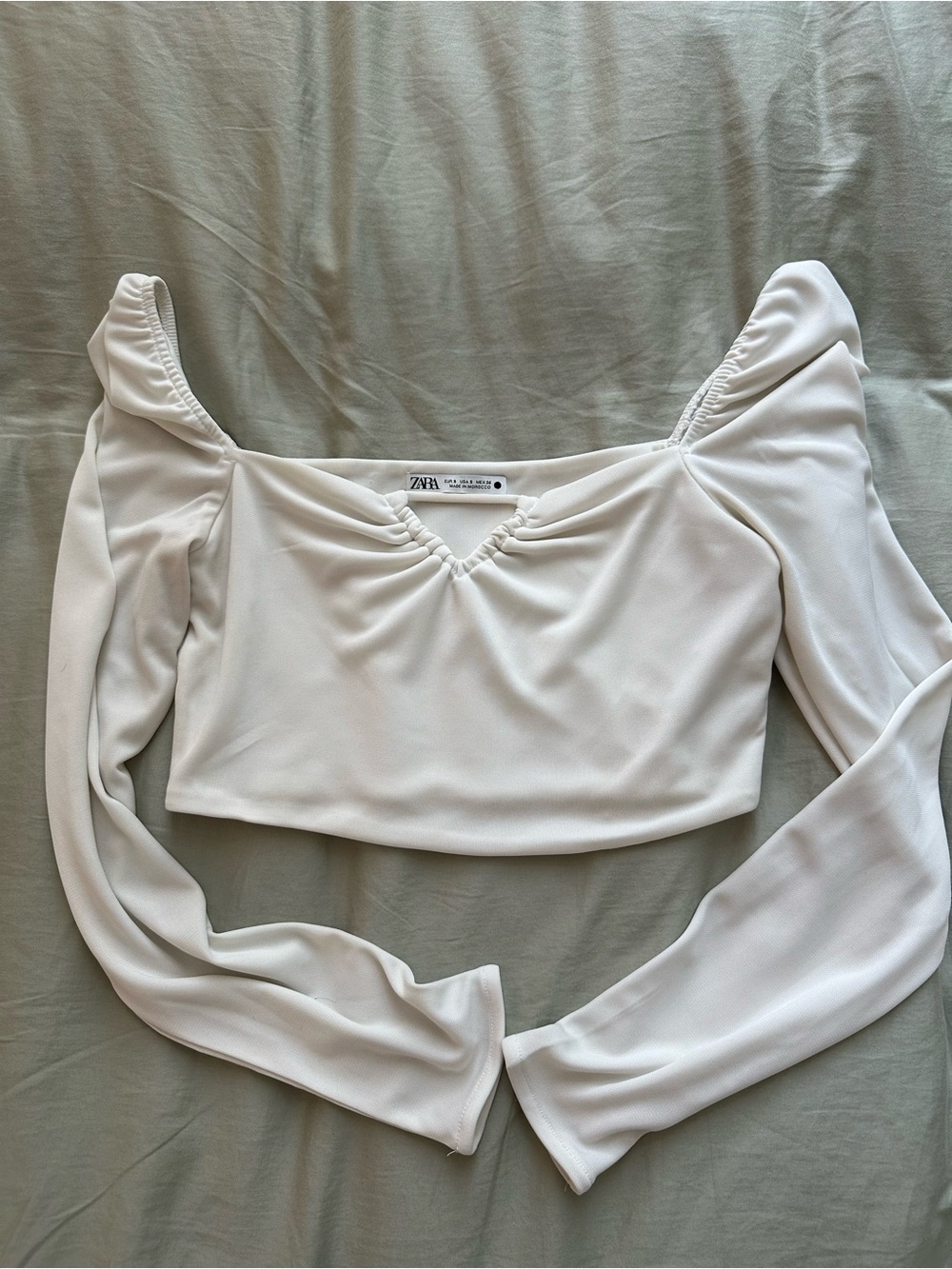 Zara Cream Off-Shoulder Ruched V-Crop Top